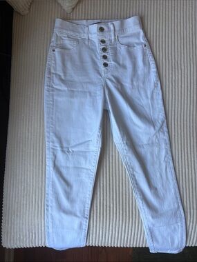 Express White High-Rise Button-Front Women's Cropped Jeans